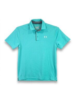 Men Under Armour Teal Green HeatGear Golf Polo Performance Short Sleeve Size M
